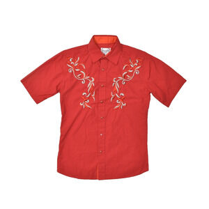 Ace of Diamond Men's Red Western Embroidered Short Sleeve Shirt Regular Size S